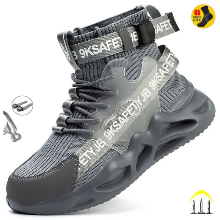 【selevn roind】 New Fashion Man Safety Shoes Puncture-Proof Work Sneakers Lightweight Men Steel Toe Cap Indestructible Boots Male Footwear