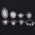8PCS/Set Ring Silver White Fire Opal Ring Wedding Engagement Ring WomenJewelry. 