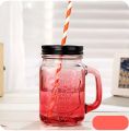 Reusable wide mouth glass bubble tea smoothie Boba Cup Salad jam bottle 480ml 16oz classical juice glass mason jar with handle. 