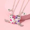 【Exclusive】 2PCS/Set Cartoon Cat Shape Pendant Couple Necklaces Chain Friends Necklace BFF Friendship Jewelry Gift.