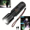 Sonford High Power Super Bright Rechargeable Flashlight | Handheld LED Torch Light with 40,000 Battery | Zoomable with 4 Light Modes | Long Runtime Torch with Holster for Camping, Emergency, Outdoor, and Home Use. 