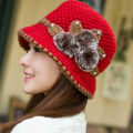 Fashion Women Lady Winter Warm Crochet Knitted Flowers Decorated Ears Hat.