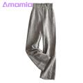 Amamia Loose Trousers Pockets Office Lady Straight Wide Leg Trousers. 