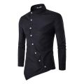 Mens Dress Shirts Vintage Clothes Personality Oblique Button Irregular Long Sleeve Business Shirt Male Casual Slim Blusas Tops. 