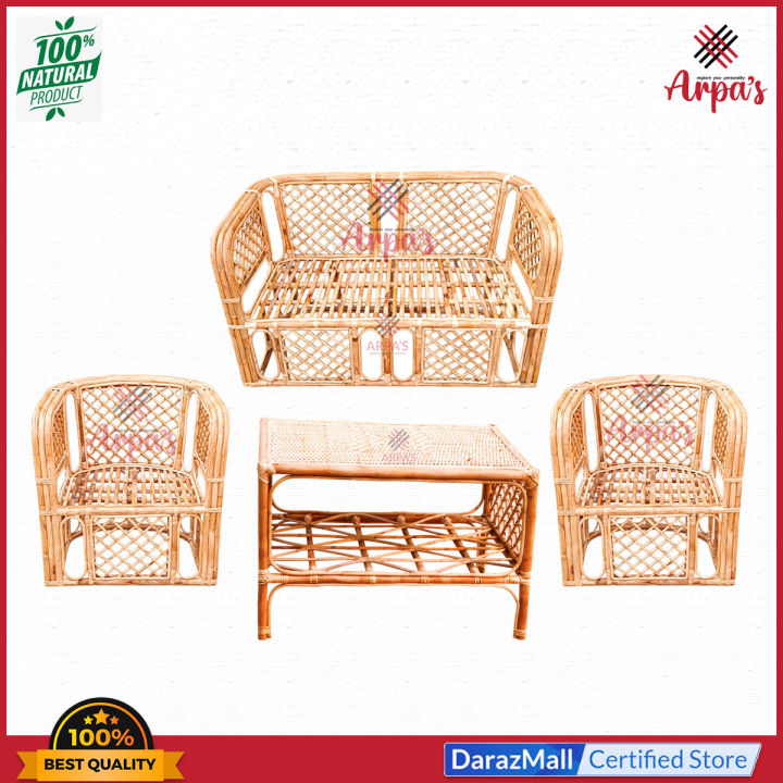 Four Seater Rattan Sofa Set With Table for Your Home & Office - Handmade Sofa Set