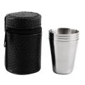 4 Pcs Polished 70ML Mini Stainless Steel SGlass Cup Drinking Glasses With Leather Cover Bag Portable Set.