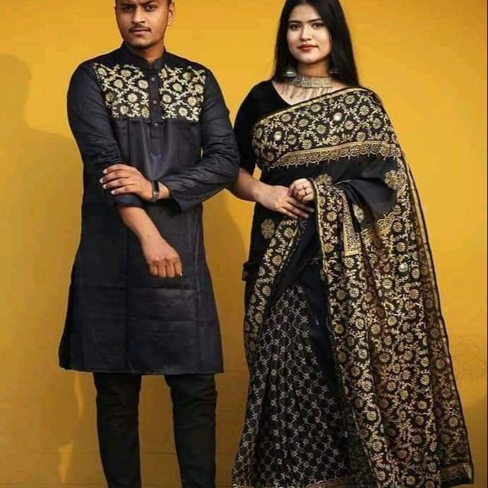 Stylish & fashionable New Matching best/Coupple Dress/For Men & Women / Saree & Panjabi/ (Combo Set)) - Panjabi - Panjabi For Men