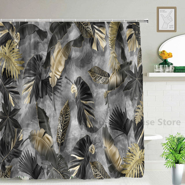 Luxury Black Gold Shower Bathroom Curtain Waterproof Fabric Modern Marble Bath Toilet Door Curtains Home Decor Cortinas De ducha