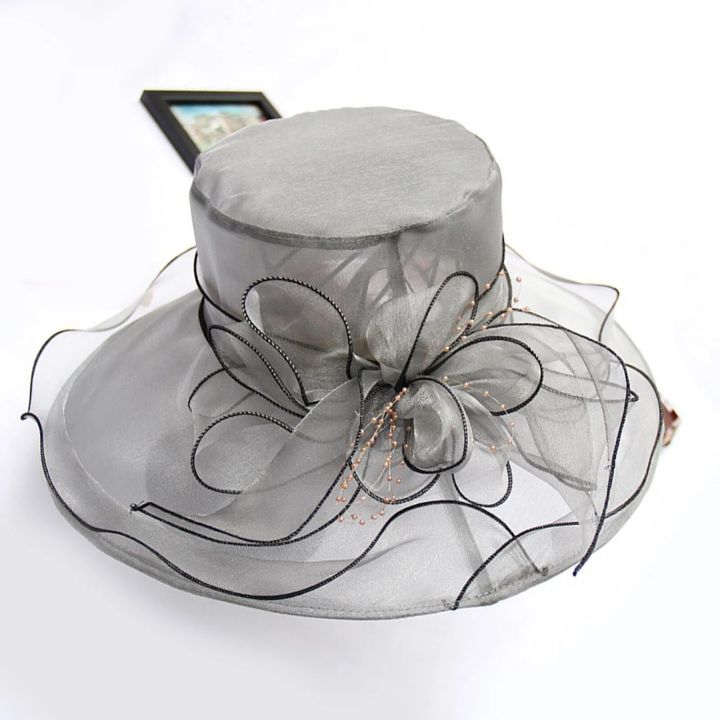 Elegant%20Women's%20Summer%20Hat%20Wide%20Bridal%20Style%20Leaf%20Flower%20Mesh%20Polyester%20Shower%20Hats%20Solid%20Color%20Sun%20Protection%20Visors%20Caps%20-%20Image%205