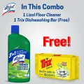 (Buy 1 Get 1 Free) Lizol Disinfectant Floor & Surface Cleaner 1000ml Neem + Trix Lemon Dishwash Bar 300g Free.