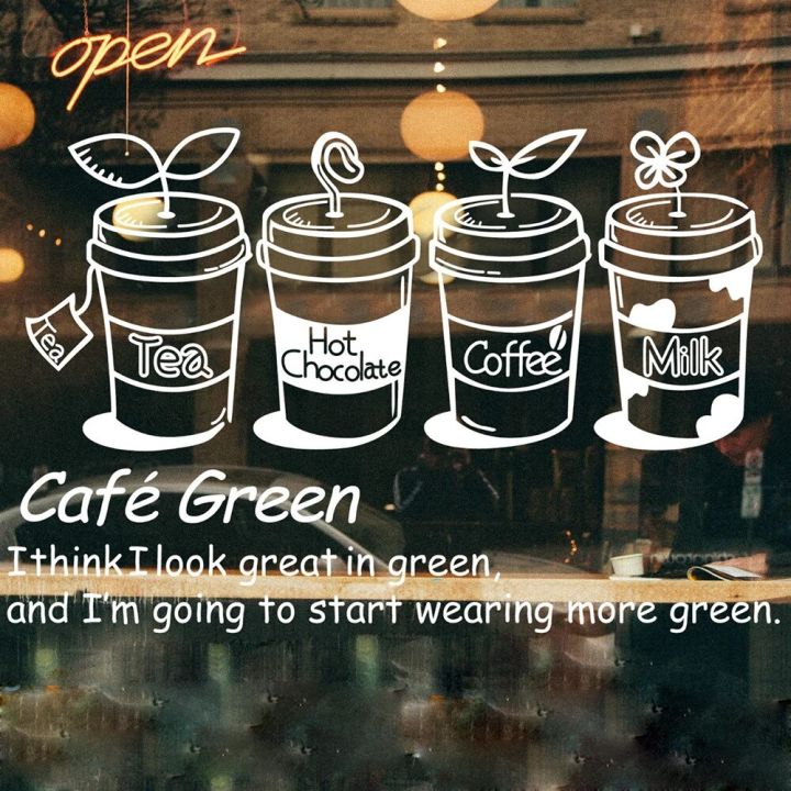 Cake Coffee Cafe Tea Shop Window Wall Sticker Kitchen Dinning Room Inspirational Quote Coffee Glass Cafe Decal Vinyl Shop Decor