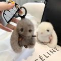 Keychain Rabbit Ring Fluffy Real Fur Pompon Bunny Trinket Key Chain Charm Cute Key Ring on Bag Car Key Pendant. 