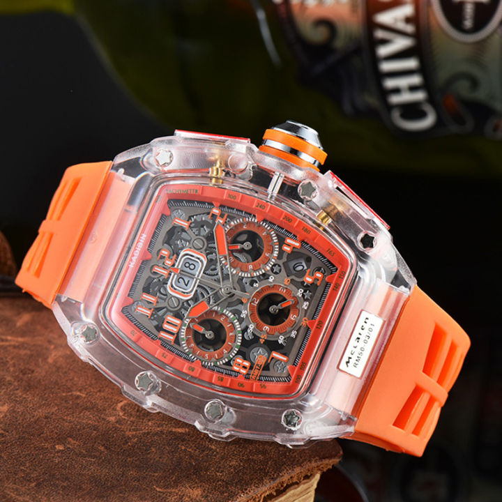Richard RM Shake Fast Selling 6-pin Quartz Watch Barrel Hollow Fashion Non-mechanical Watch in stock Transparent Watch