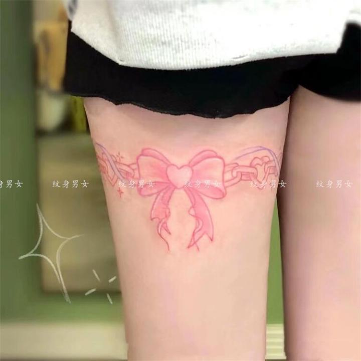 Lace bow leg ring tattoo sticker waterproof lasting feminine thigh japanese chain babes tattoo sticker
