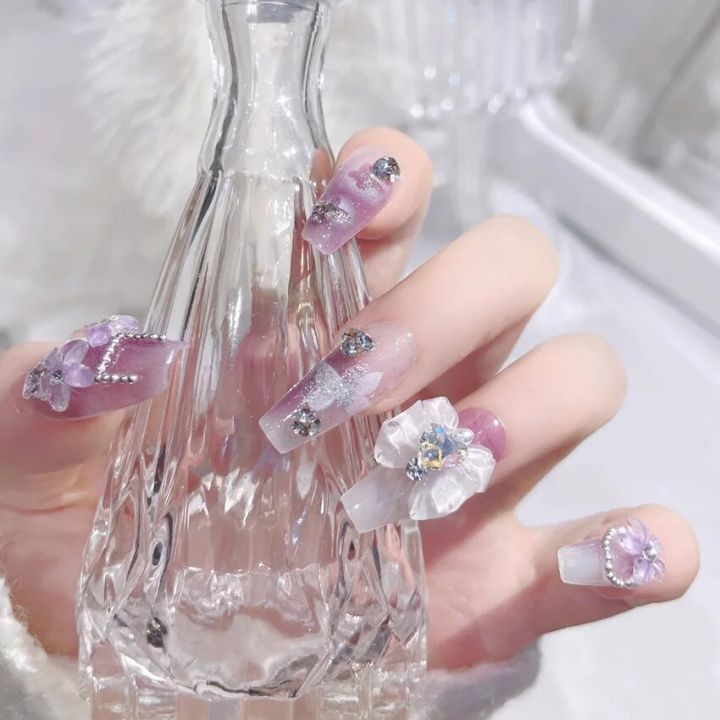 Fairy%20Flower%20Nails%20with%20White%20Bow%20Crystal%20Design%20Korean%20Sweet%20Style%20Nails%20for%20Lady%20Girls%20Artificial%20Nails%20Handmade%20-%20Image%206
