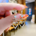 Hollow Out Dual Layer Heart Earrings Double Layers Heart Earrings Dual Layer Heart Zircon Earrings Heart Pendant Earrings Heart Drop Dangle EEarrings Fashion Heart Earrings. 