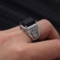 Stainless Steel Black Natural Stone Mens Finger Ring - Ring For Men.