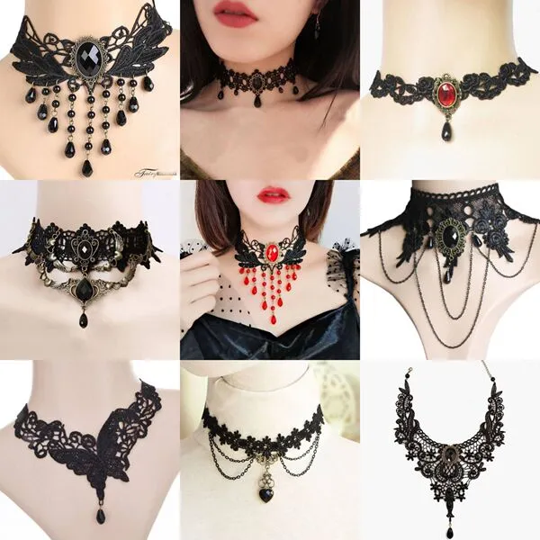 Gothic Lace Choker Clavicle Chain Women's Choker Simple Necklace Black Punk Accessories Choker Neck Strap