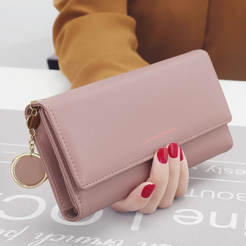 Women's Simple Casual Leather Wallet New Fashion Big Capacity Long Tri-fold  Wallet Purse Female Clutch Card Holder Cartera Mujer