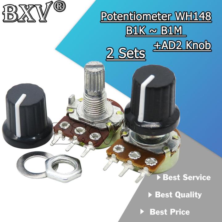 2Sets 2pcs+2pcs WH148 B1K ~ B1M Ohm 1K 2K 5K 10K 20K 3Pin 15mm 10K New 3 Terminal Linear Taper Rotary Potentiometer For Arduino