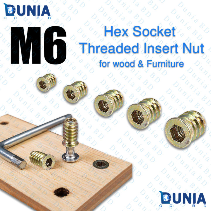 M6 Threaded Insert Nut Hex Socket for Wood & Furniture