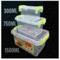 Food Storage Box Container With Lid - 3pcs Set 1500ml 750ml 300ml.
