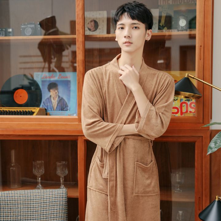 Spring%20and%20Summer%20Thin%20Towel%20Material%20Bathrobe%20Skin-Friendly%20Absorbent%20Breathable%20Couple%20Quick-Drying%20Thin%20Elegant%20Home%20Wear%20-%20Image%204