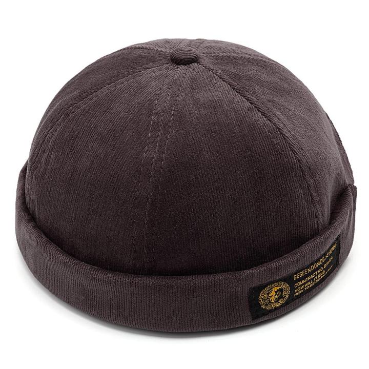 Mens%20Corduroy%20Adjustable%20Solid%20French%20Brimless%20Hat%20Retro%20Skullcap%20Sailor%20Cap%20-%20Image%203