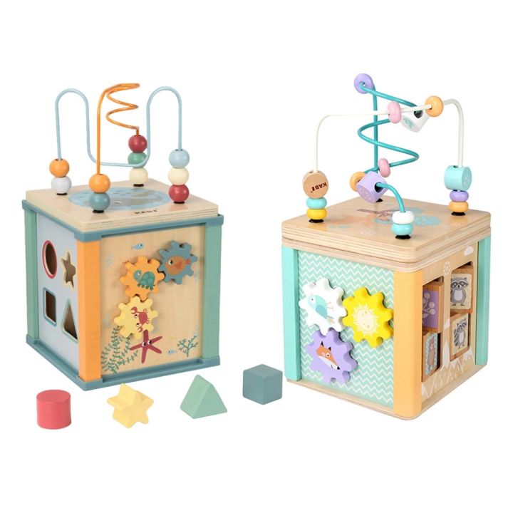 6in1 Wooden Activity Cube Montessori Toys for 12M+ Baby Carrots Harvest Game Bead Maze Preschool Learning Education Shape Sorter