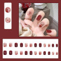 24Pcs Red Rose Gold Fake Nails with Glue DIY Art Design False Nails Wearable Nails Stylish Pattern Artificial Nails.