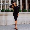 Autumn Women Bodycon Sheath Dress Gray Knitted Cotton Long Sleeve 2023 Pure Casual Black Midi Dress High Quality. 