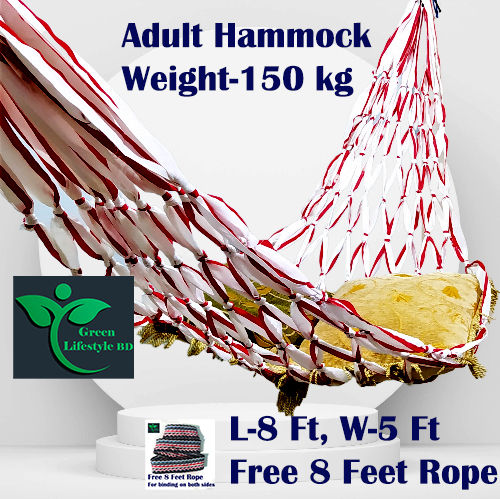 Handmade%20Multicolor%20Hammock/Dolna%20%E2%80%93%208ft%20x%205ft%20Outdoor%20Swing%20Bed,%20150kg%20Capacity%20+%20Free%208ft%20Rope%20-%20Image%204