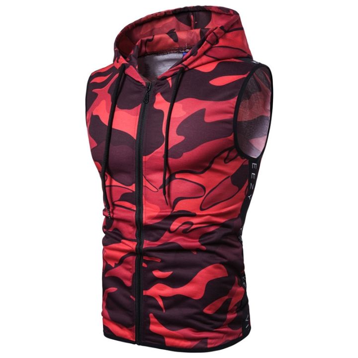 Men's%20Red%20%20Zipper%20Hooded%20Sleeveless%20%20Printed%20Fitness%20Srts%20Vest%20-%20Image%205