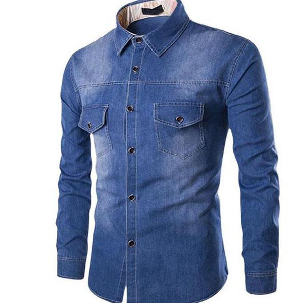 Sky Blue Denim Long Sleeve Casual Shirt for Men