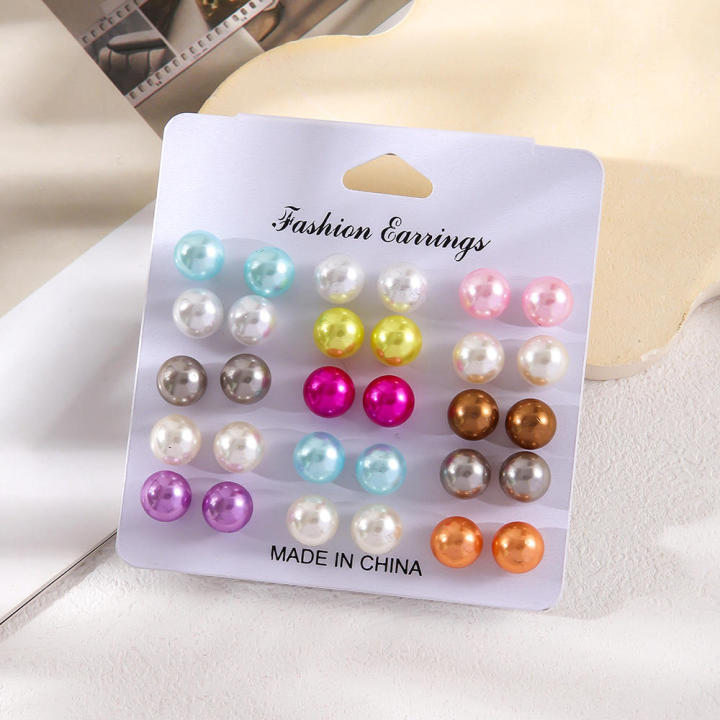 Colorful Stud earrings Elegant Women's Round ball earrings 15 pairs/set  Fashion jewelry for Daily wear Party accessories Fashion enthusiasts 
