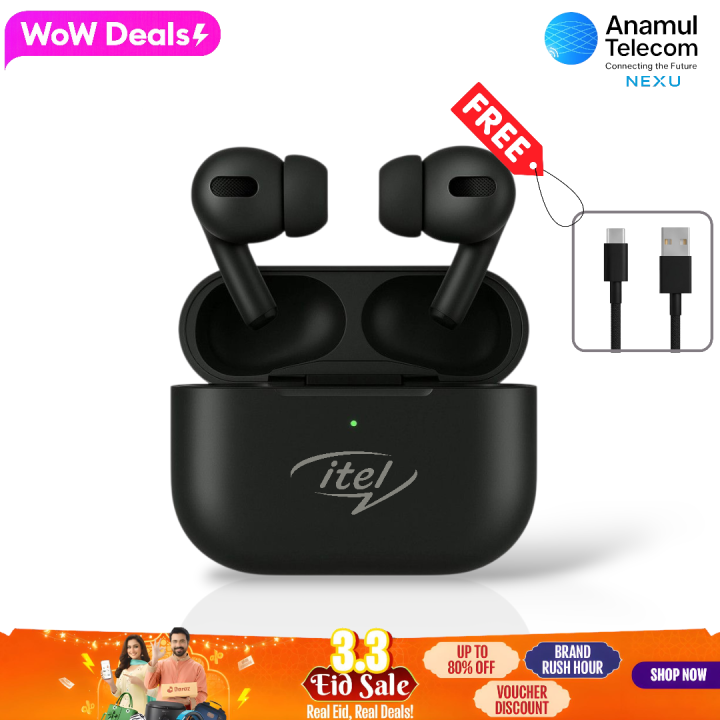 Itel Super Bass Bluetooth TWS Earbuds with Clear Sound, Touch Control, and Touch Activation - New