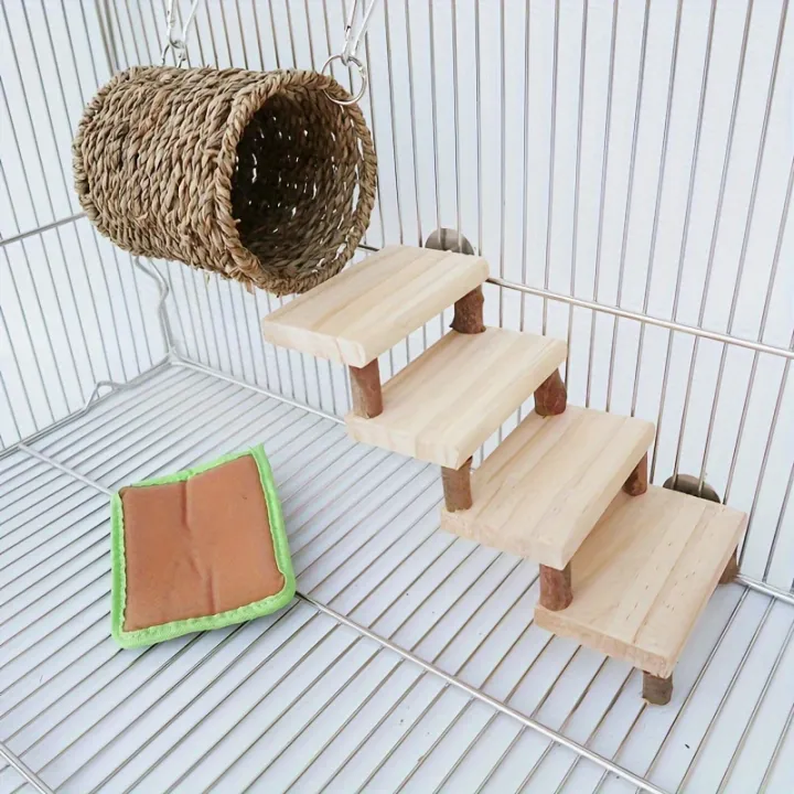 2pcs%20Small%20Pet%20Nest%20Toy,%20Hamster%20Straw%20Woven%20Tunnel%20Nest%20With%20Wooden%20Ladder%20And%20Warm%20Pad,%20Small%20Animal%20Supplies%20-%20Image%208