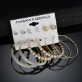 Trendy Korean Earrings 6 Pairs = 12 Pcs Pearl Stud Big Hoop Earrings Set for Girls Simple Stylish - Earrings Set for Women New Collection - Ear Ring for Girls Simple Stylish. 