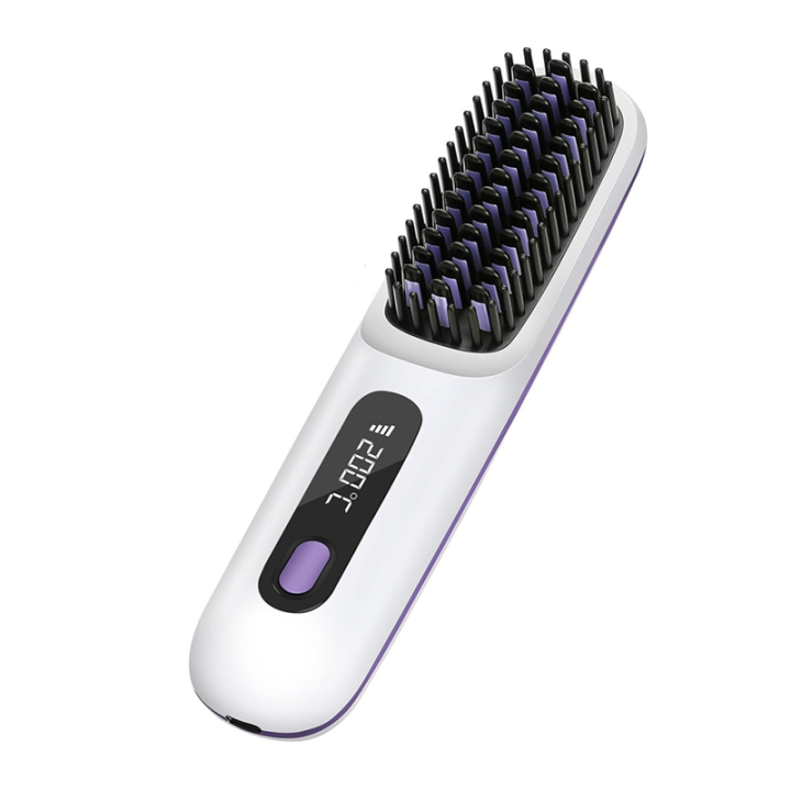 Portable Cordless Hair Straightener Brush with LED Display