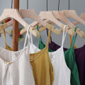 Retro Art Frog Button Pure Cotton Camisole Women2022Summer New Loose Inner Wear Sleeveless Top for Women. 