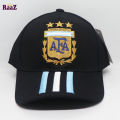 Black Argentina Three Star Cotton Curved Cap. 