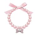Pet Pearl Necklace with Bone Rhinestone Dog Necklace Collar Adjustable Cat Artificial Pearl Neck Strap for Small Cat Dog. 