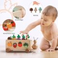 Wooden Montessori Toy 4-in-1 Intelligence Box Set Column Pull Radish Cart Game Stick Kids Shape Matching Educationsl Toys Puzzle KankongAgu. 