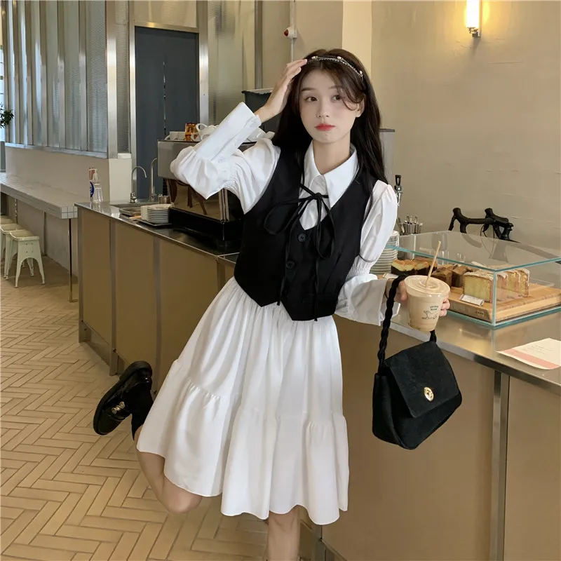 New Spring Dress Womens Elegant Two Piece Lantern Sleeve Knee