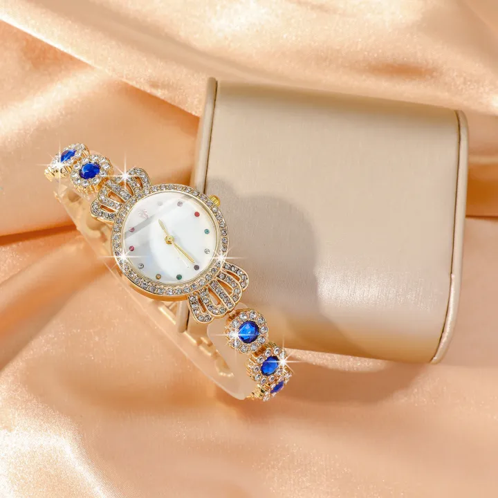 Fashion%202pcs%20Women's%20Quartz%20Watches%20and%20Bracelet%20Matching%20Stainless%20Steel%20Waterproof%20Diamond%20Inlaid%20Ladies%20Wristwatch%20Spiral%20Crown%20Girl's%20Needle%20Buckle%20Watch%20-%20Image%206