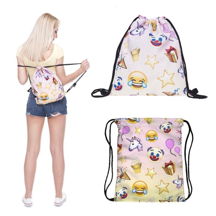 Unicorn Emoji Drawstring Backpack School Shopping Travel Bag Handbag Rucksack
