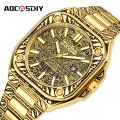 2024 New Vintage Gold Watch Classic Engraved Bronze Quartz Watch Date Waterproof Steel Band Watch Foreign Trade Delivery.