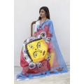 Durga Puja Hand Print Half Silk Saree for women.