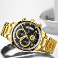 2309 new NiBOSI solid steel band men's watch waterproof coated glass luminous three eyes 6 pin quartz watch. 