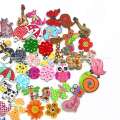 Cartoon animals, butterflies, birds, flower pieces, wooden buttons, handmade materials. 